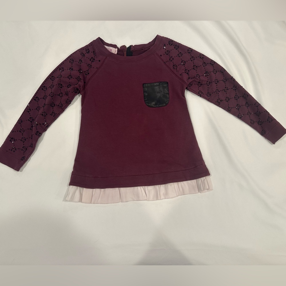 Burgundy Long Sleeve Dress with Black Pocket